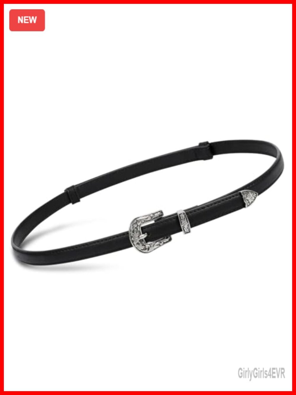 Western Skinny Faux Leather Belt Adjustable Thin Waist Vintage Buckle